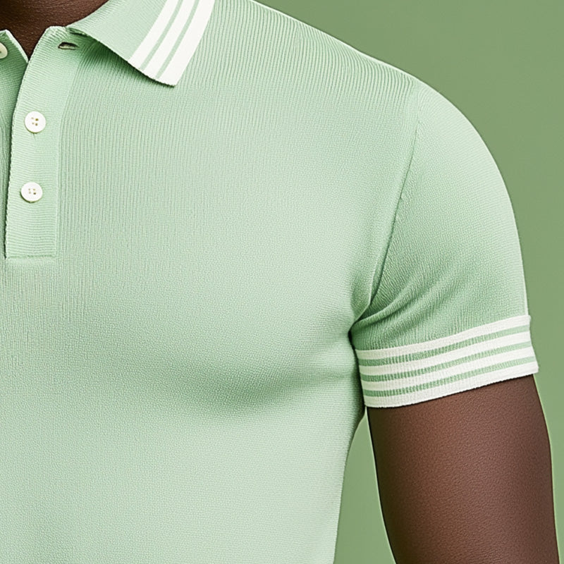 Men's Summer Fashion Ribbed Knitted Short Sleeve Polo Shirt MTA1529D5P