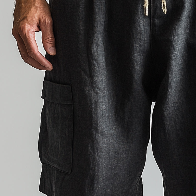 Men's Summer Fashion Solid Color Linen Blended Breathable Shorts MTA2722D9P