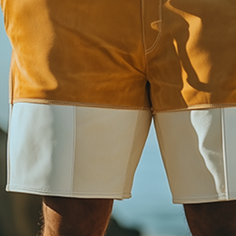 Men's Spring and Summer Fashion Casual Contrast Color Stitching Elastic Waist Suede Shorts MTA0340D7K