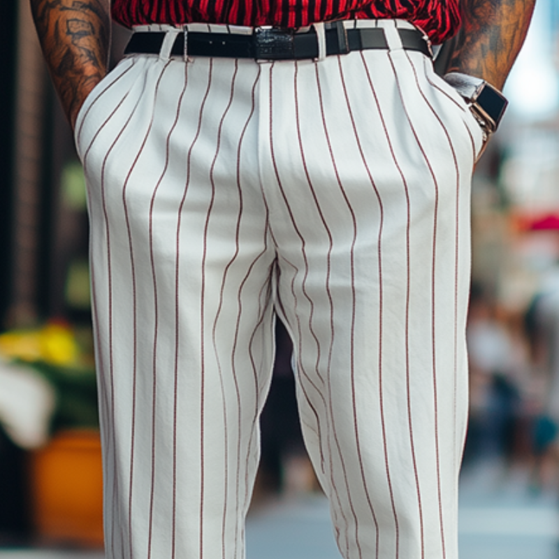 Men's Classic Retro Fashion Striped Cotton and Linen Casual Pants MTA0701D5K