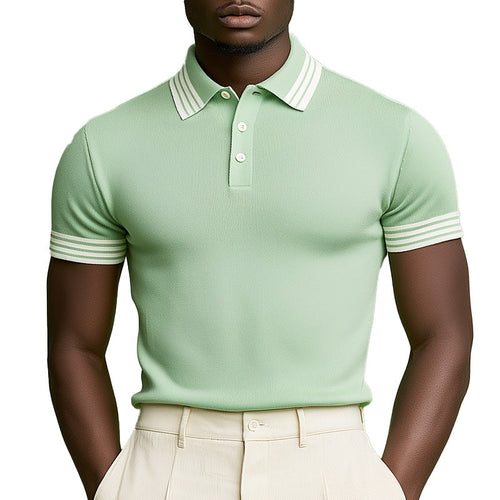 Men's Summer Fashion Ribbed Knitted Short Sleeve Polo Shirt MTA1529D5P