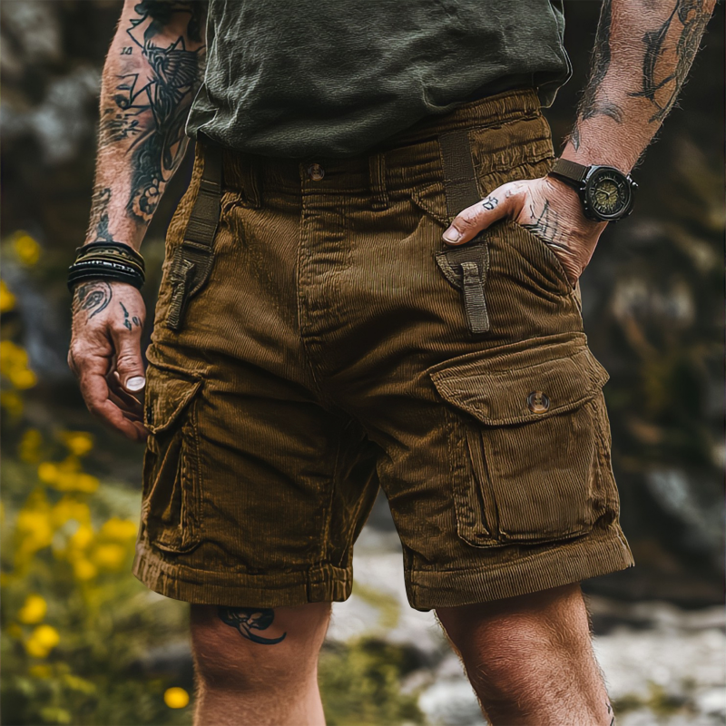 Men’s Casual Outdoor Corduroy Multi-Pocket Cargo Shorts MTA3147C9M