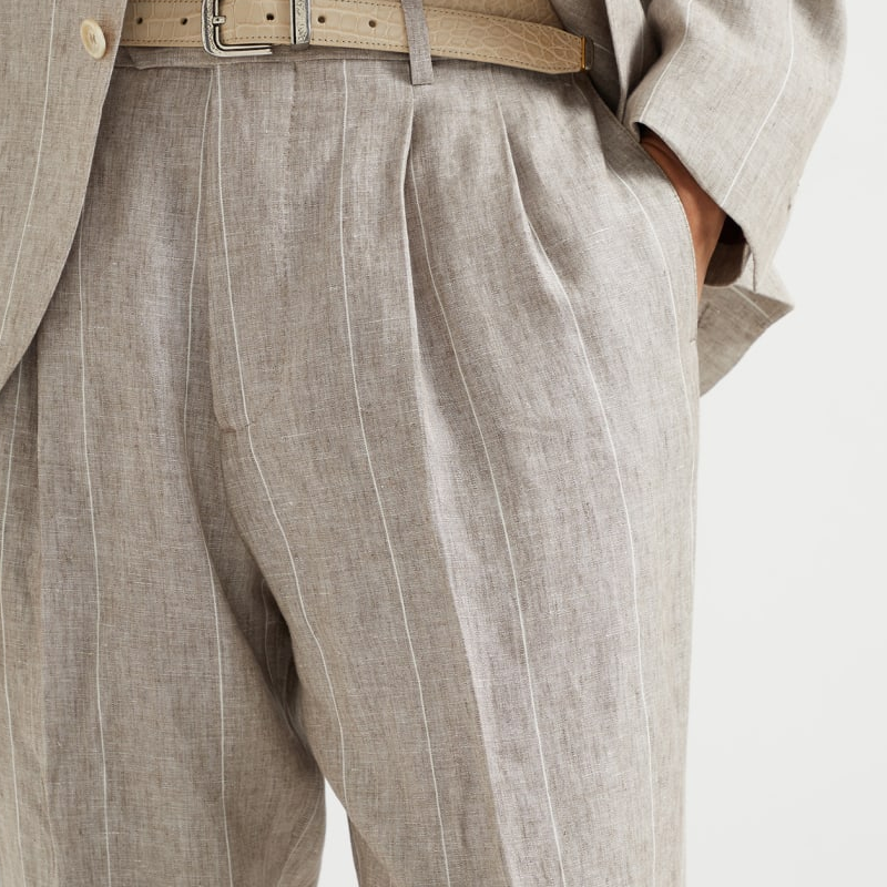 Men's Spring and Summer Fashion Classic Casual Suit Pants Cotton and Linen Striped Pants MTA1202D8K