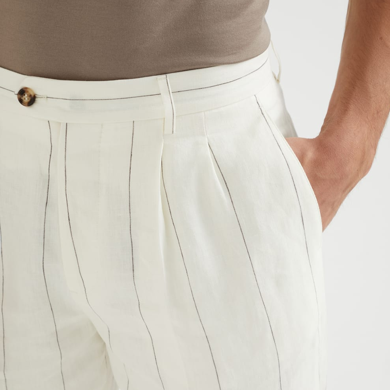 Men's Spring and Summer Fashion Classic Casual Suit Pants Cotton and Linen Striped Pants MTA1202D8K