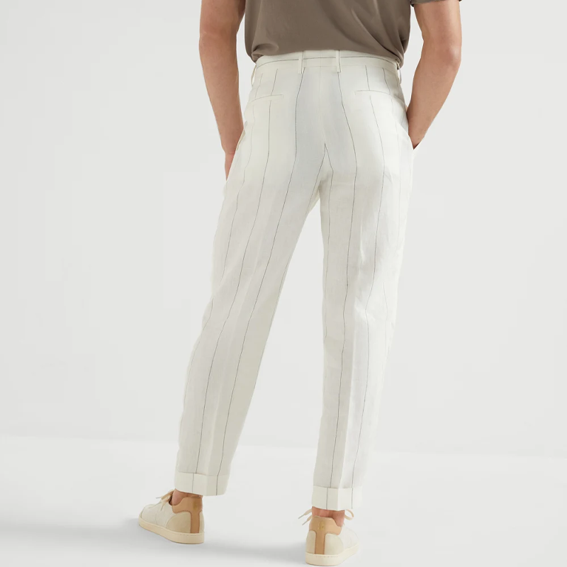 Men's Spring and Summer Fashion Classic Casual Suit Pants Cotton and Linen Striped Pants MTA1202D8K