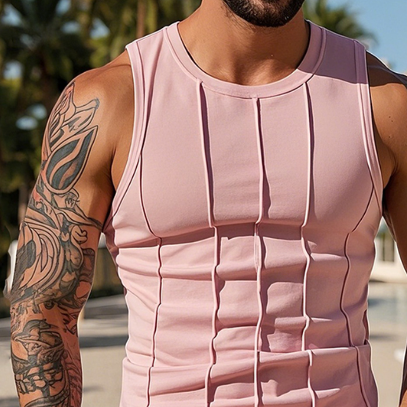 Men's Vintage Casual Cotton Pleated Crew Neck Tank Top MTA2162D6TO