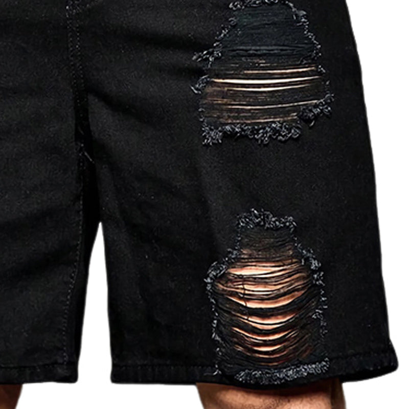 Men's Summer Loose Black Ripped Denim Shorts MTA0177D2U