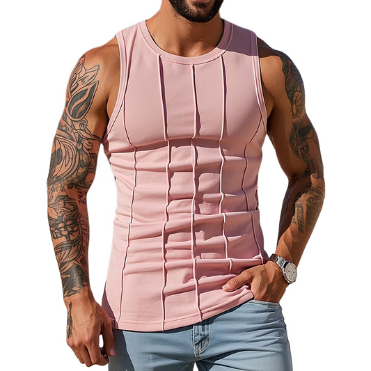 Men's Vintage Casual Cotton Pleated Crew Neck Tank Top MTA2162D6TO