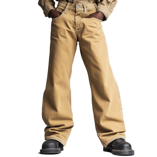 Men's Spring Retro Simple Solid Color Denim Casual Pants MTA1024D1P