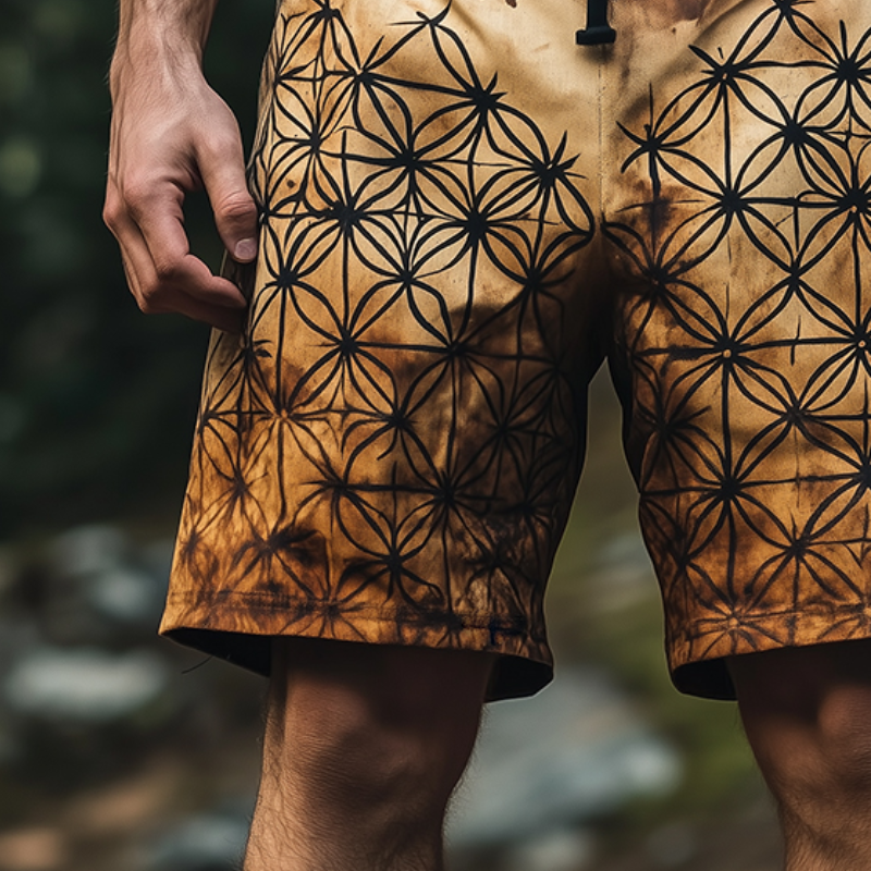 Men's Vintage Casual Flower of Life Print Drawstring Shorts MTA2747C7TO