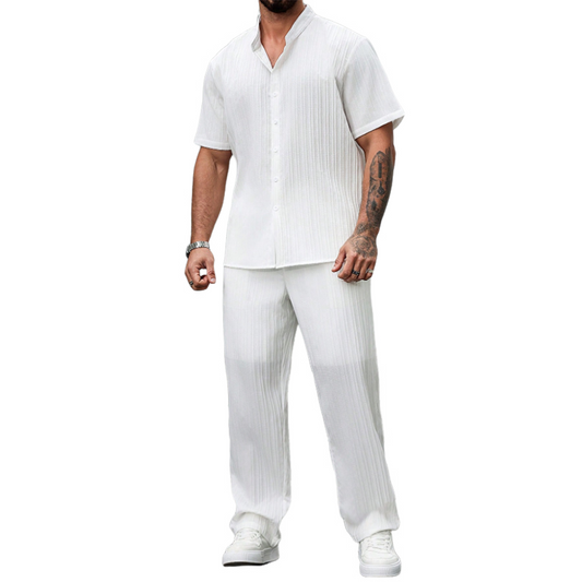Men's Spring Summer Fashion Casual Cool Short Sleeve Shirt Style Long Set MTA0150D5K