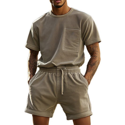 Men's Spring Fashion Retro Thin Corduroy T-shirt Shorts Set MTA1165D4P