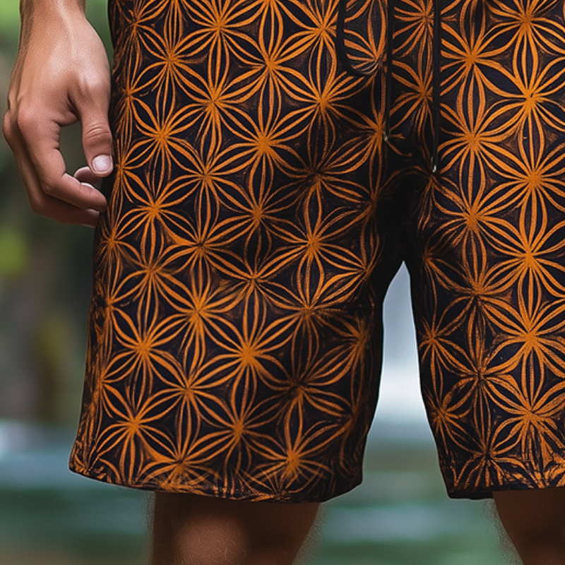 Men's Vintage Casual Flower of Life Print Drawstring Shorts MTA2725C6TO