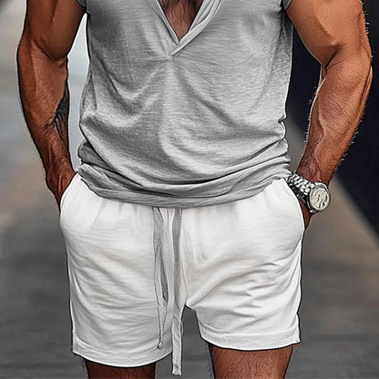 Men's Summer Comfortable Casual V-Neck Tank Top And Shorts Set MTA1025D1U