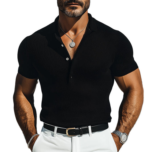 Men's Summer Fashion Ribbed Knitted Short Sleeve Polo Shirt MTA1500D1P