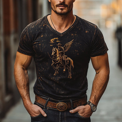 Men's Vintage Western Print V-Neck Short Sleeve T-Shirt