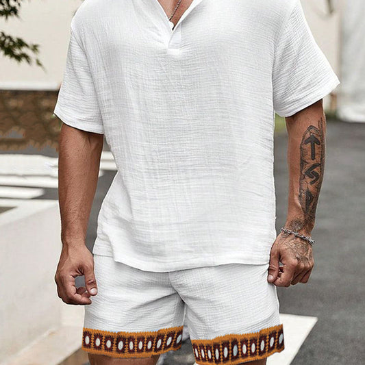 Men's cotton shorts, short sleeves, spliced webbing two-piece set MTA1021D1X