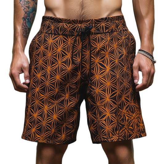 Men's Vintage Casual Flower of Life Print Drawstring Shorts MTA2725C6TO
