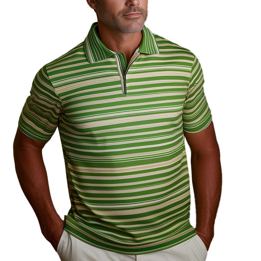 Men's Spring Fashion Retro Striped Print Short Sleeve POLO Shirt MTA2721C5P