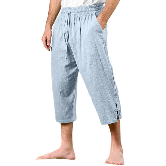 Men's Cotton And Linen Solid Color Elastic Casual Pants MTA1494D6X