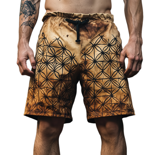 Men's Vintage Casual Flower of Life Print Drawstring Shorts MTA2747C7TO