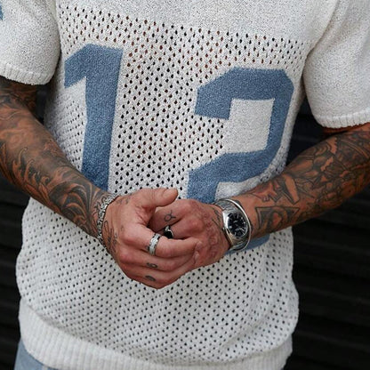 Men's Sport Lettering Jacquard Crew Neck Short Sleeve Sweater T-Shirt  MTA1856C1X