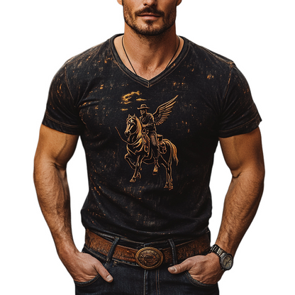 Men's Vintage Western Print V-Neck Short Sleeve T-Shirt
