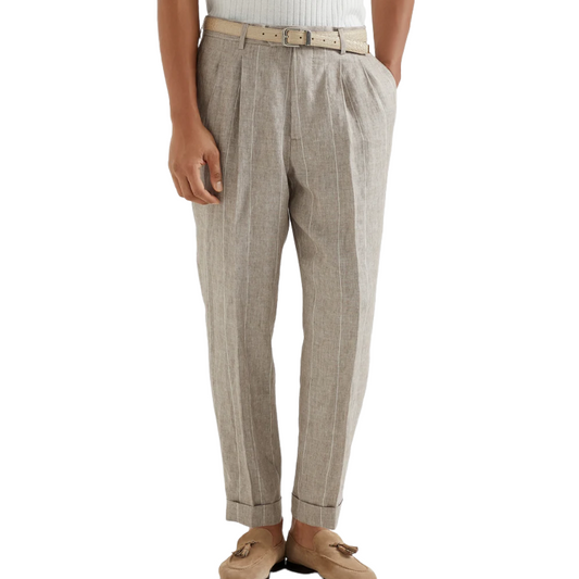 Men's Spring and Summer Fashion Classic Casual Suit Pants Cotton and Linen Striped Pants MTA1202D8K
