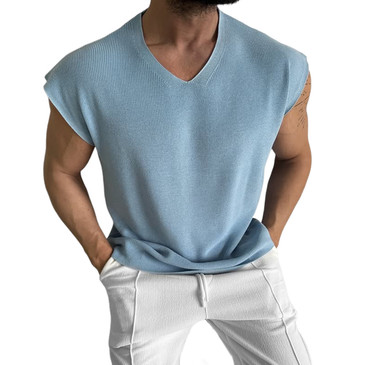 Men's Solid Knit  V Neck Sleeveless Sweater T-shirt MTA1190D2Z