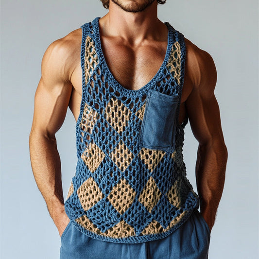 Men's Vintage Diamond Knit Crew Neck Tank Top MTA0848D9TO