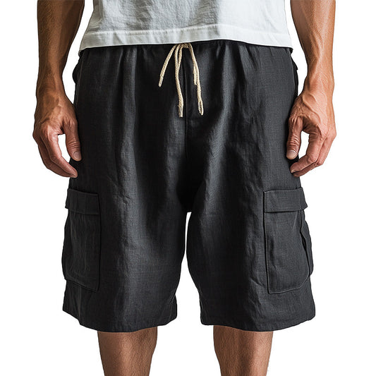 Men's Summer Fashion Solid Color Linen Blended Breathable Shorts MTA2722D9P