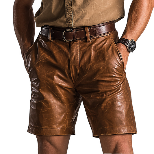Men's Vintage Casual Leather Shorts MTA0245D9TO